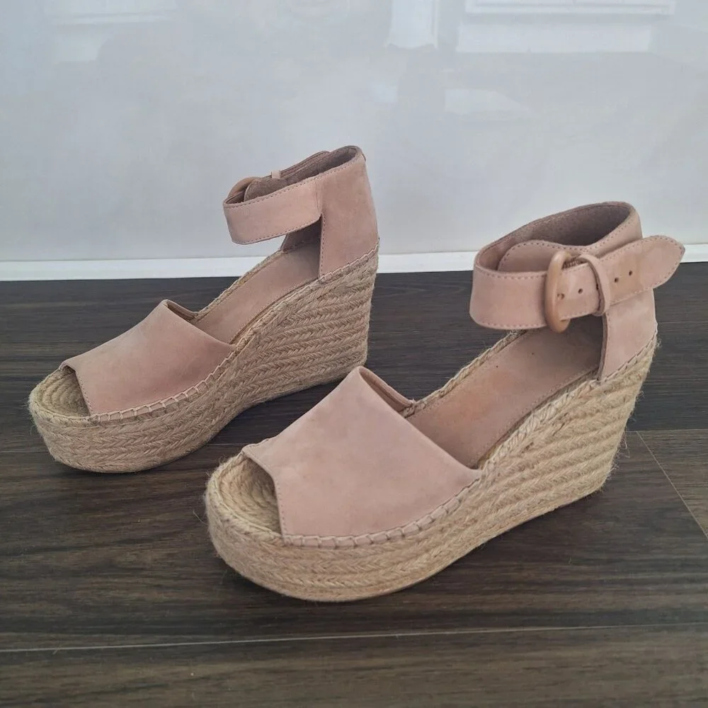 💙 Marc Fisher Soft Leather Alida Espadrilles Wedge Size 9 Blush Soft Minimalist